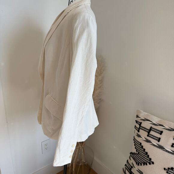 Anne Klein Creamy White Silk Linen Blend Notched Collar Single Button Blazer-8 - Picture 7 of 11